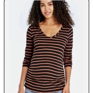 NWT Isabel Maternity by Ingrid & Isabel XS Striped Long Sleeve T-Shirt Black